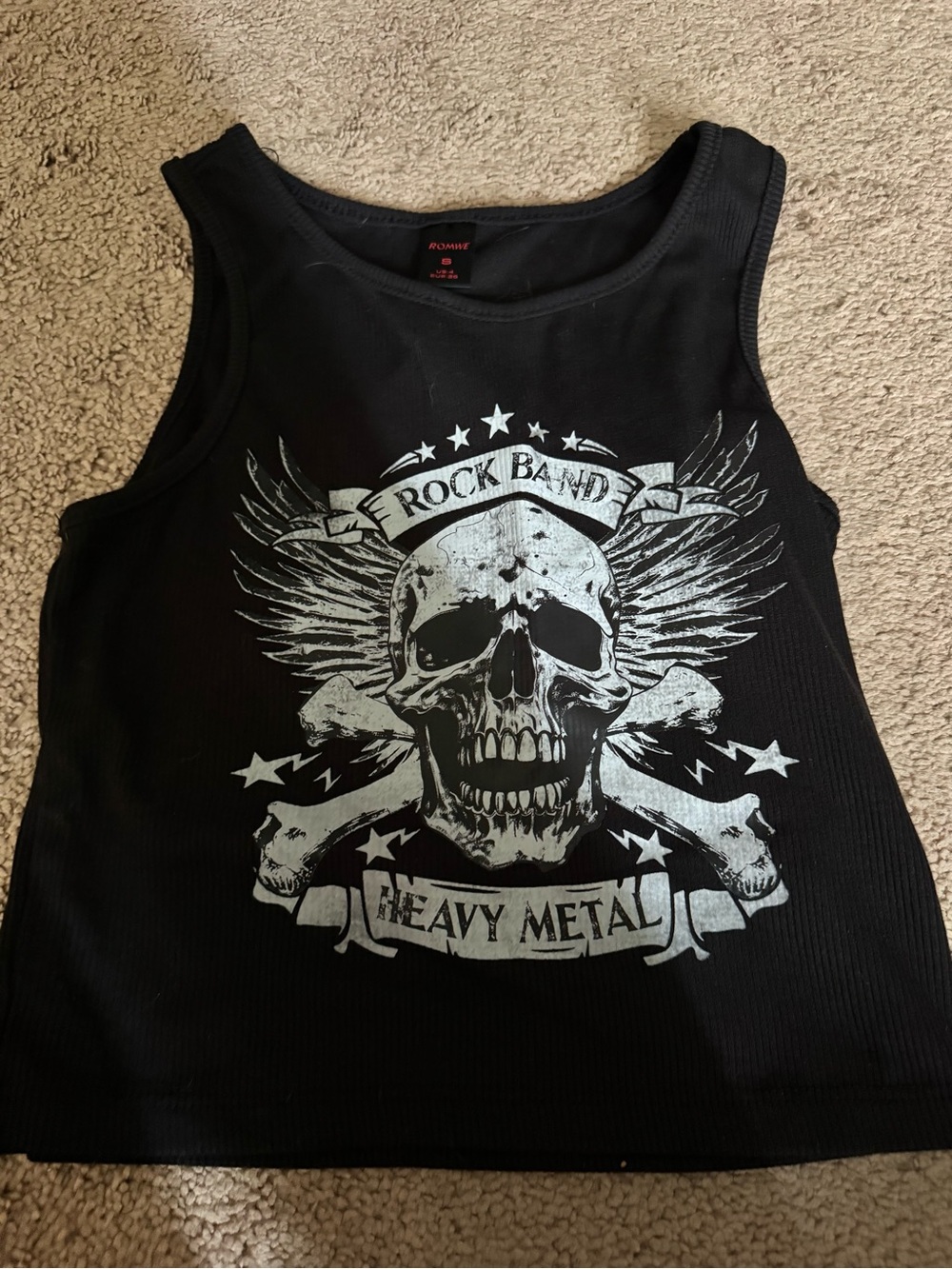 ROMWE Black Tank Top with Silver Skull Graphic